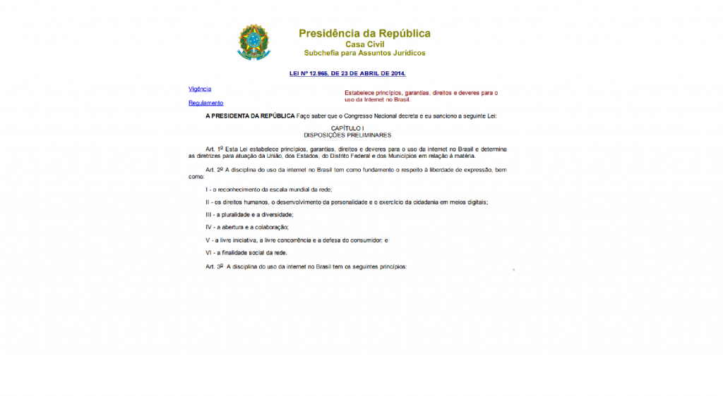 Marco Civil da Internet – Lei Nº 12.965, de 23 de Abril de 2014